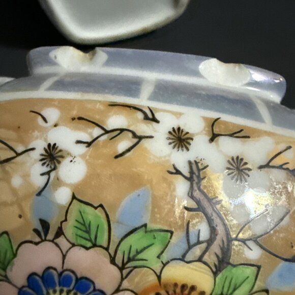 Lusterware Tea Set Made in Japan Floral Peach Luster Teapot Sugar Creamer Set - Picture 5 of 16